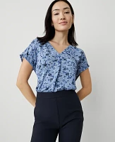 Ann Taylor Floral Mixed Media Top Colony Blue Women's