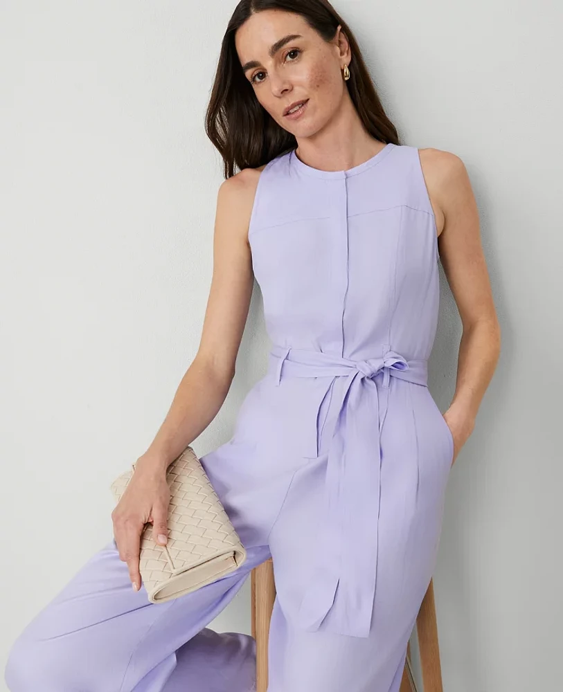 Ann Taylor Belted Sleeveless Jumpsuit Lilac Bud Women's