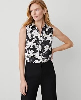 Ann Taylor Floral Sleeveless Essential Shirt Black Women's