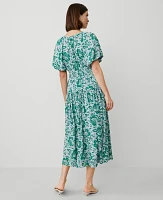 Ann Taylor Petite Floral Split Neck Midi Dress Mellow Mint Women's