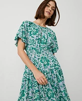 Ann Taylor Petite Floral Split Neck Midi Dress Mellow Mint Women's