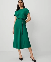 Ann Taylor Petite Crepe Column Midi Dress Fresh Evergreen Women's