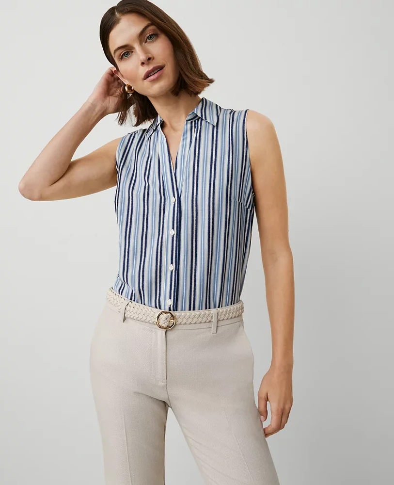 Ann Taylor Striped Sleeveless Essential Shirt Soft Indigo Women's