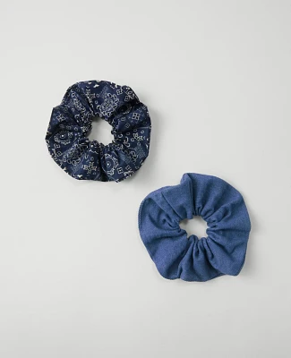 Ann Taylor Weekend Collection Denim Paisley Scrunchie Set Soft Denim Blue Women's