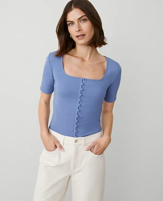 Ann Taylor Petite Button Square Neck T-Shirt Women's