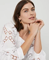 Ann Taylor Petite Embroidered Square Neck Puff Sleeve Blouse White Women's