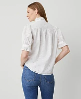 Ann Taylor Eyelet Ruffle Collar Blouse White Women's