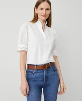 Ann Taylor Eyelet Ruffle Collar Blouse White Women's