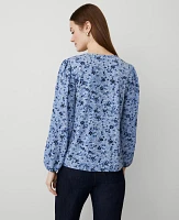 Ann Taylor Floral Cowl Neck Top Colony Blue Women's