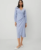 Ann Taylor Petite Striped Asymmetric Shirtdress Colony Blue Women's