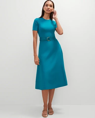 Ann Taylor Petite Mixed Media Flare Midi Dress Women's