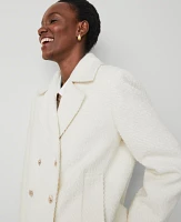 Ann Taylor Petite Tweed Double-Breasted Peacoat Winter White Women's