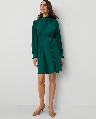 Ann Taylor Petite Plisse Belted Shift Dress Fresh Evergreen Women's