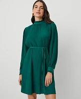 Ann Taylor Petite Plisse Belted Shift Dress Fresh Evergreen Women's