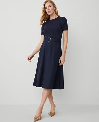 Ann Taylor Mixed Media Flare Midi Dress Women's