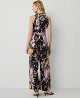 Ann Taylor Floral Belted Sleeveless Jumpsuit Black B Women's