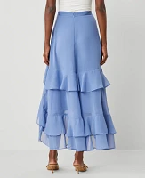 Ann Taylor Petite Chiffon Ruffle Maxi Skirt Colony Blue Women's