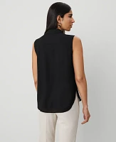 Ann Taylor Shirred Yoke Sleeveless Shirt Black Women's