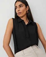 Ann Taylor Shirred Yoke Sleeveless Shirt Black Women's