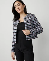 Ann Taylor Petite Striped Tweed Cropped Jacket Orchid Breeze Women's