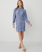 Ann Taylor Petite Floral Plisse Belted Shift Dress Colony Blue Women's