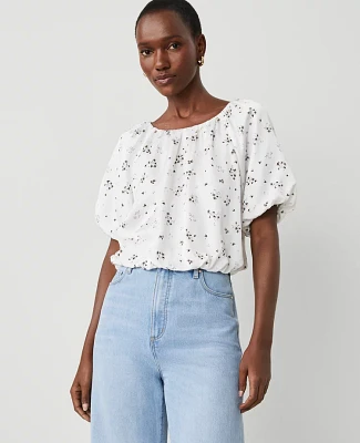 Ann Taylor Floral Bubble Hem Top Winter White Women's