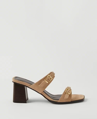 Ann Taylor Suede Double Strap Block Heel Sandals Light Sand Women's