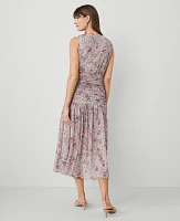 Ann Taylor Petite Floral Ruched Flare Dress Orchid Glow Women's