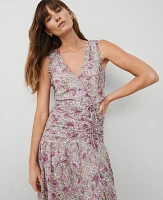 Ann Taylor Petite Floral Ruched Flare Dress Orchid Glow Women's