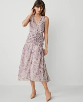 Ann Taylor Petite Floral Ruched Flare Dress Orchid Glow Women's