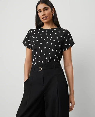 Ann Taylor Petite Dotted Mixed Media T-Shirt Black Women's