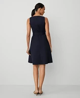 Ann Taylor The Petite Belted Flare Dress Stretch Cotton Night Sky Women's