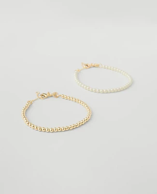 Ann Taylor Pearlized Metal Bracelet Set Goldtone Women's