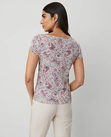 Ann Taylor Petite Floral Square Neck T-Shirt Orchid Glow Women's