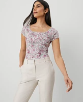 Ann Taylor Petite Floral Square Neck T-Shirt Orchid Glow Women's