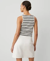 Ann Taylor Petite Weekend Collection Striped Henley Tank Top Winter White - Black Women's