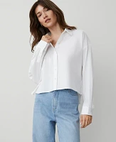 Ann Taylor Petite Oversized Cropped High-Low Shirt White Women's