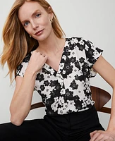 Ann Taylor Floral Mixed Media Top Black Women's