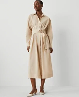 Ann Taylor Pleated Midi Shirtdress Toasted Oat Women's