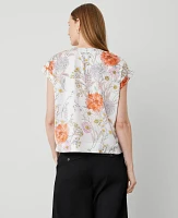 Ann Taylor Floral V-Neck Popover Top Orchid Hush Women's