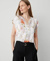 Ann Taylor Floral V-Neck Popover Top Orchid Hush Women's