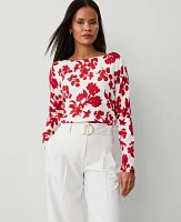 Ann Taylor Petite Tropical Slash Neck Sweater Bright Cherry Women's