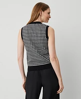 Ann Taylor Gingham Mock Neck Sweater Shell Top Black/White Combo Women's