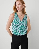 Ann Taylor Petite Floral Mixed Media Tank Top Mellow Mint Women's