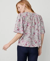 Ann Taylor Petite Floral Draped Sleeve Blouse Orchid Glow Women's