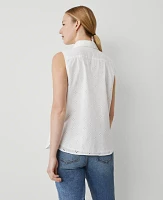 Ann Taylor Eyelet Shirred Sleeveless Shirt White Women's