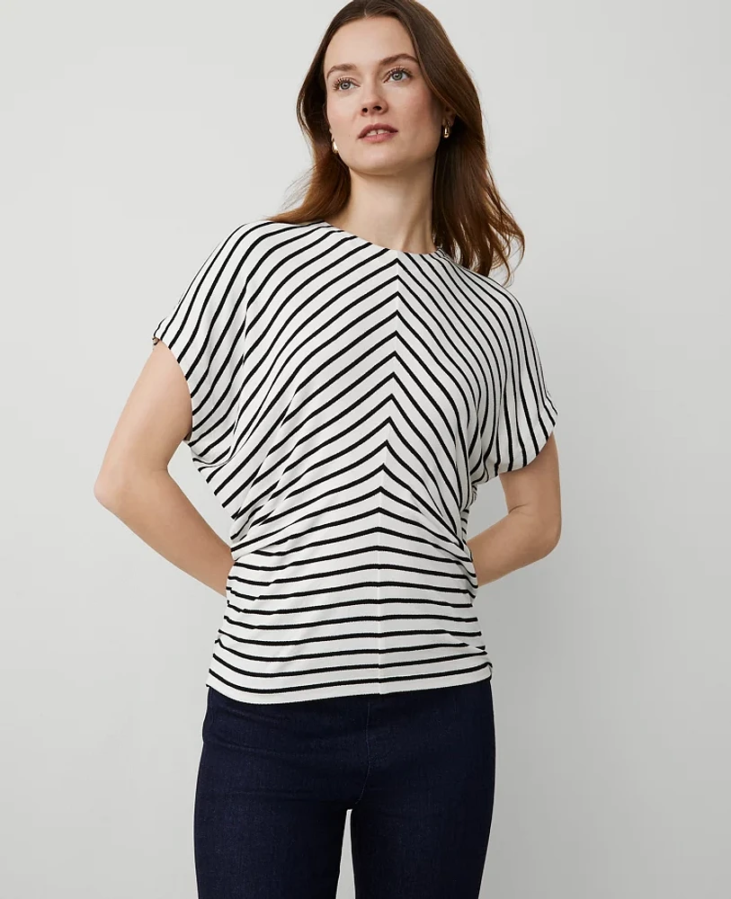 Ann Taylor Petite Striped Bias Cap Sleeve Top White/Black Multi Women's