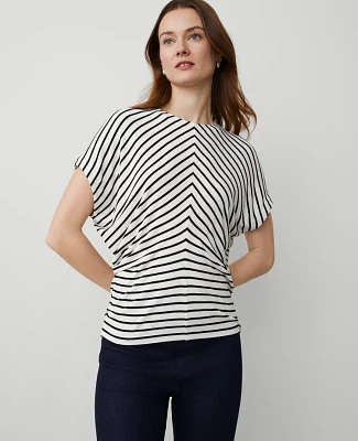 Ann Taylor Petite Striped Bias Cap Sleeve Top White/Black Multi Women's