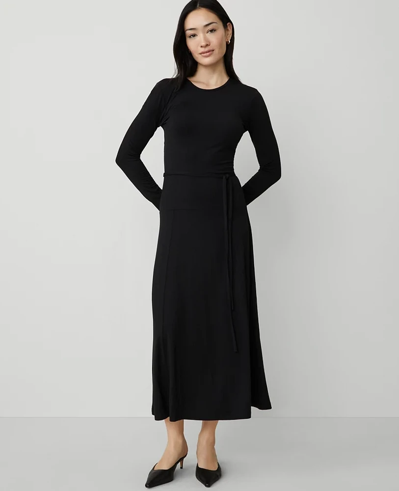 Ann Taylor Petite Long-Sleeve Knit Midi Dress Black Women's