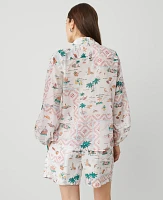 Ann Taylor Petite Map Print Blouson Sleeve Blouse Burnt Mauve Women's